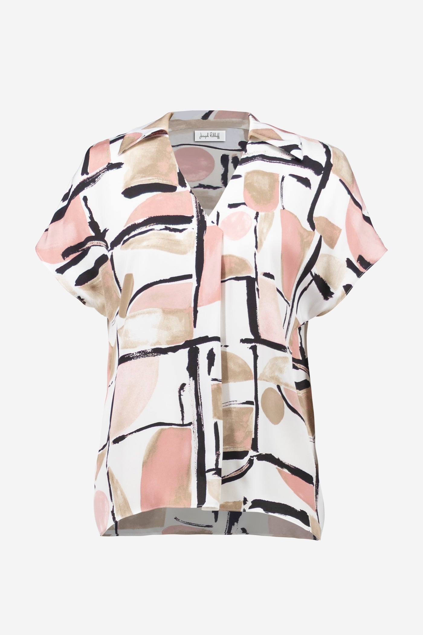 Recycled Satin Abstract Print Boxy Top With V-neckline Joseph Ribkoff