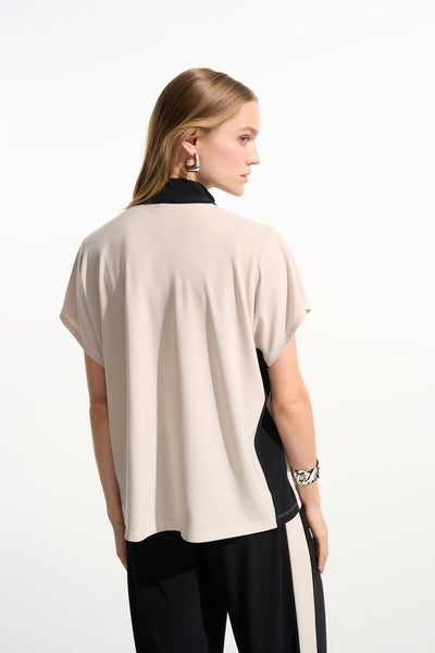 Silky Knit Color Block Straight Top With Zipped Collar Joseph Ribkoff