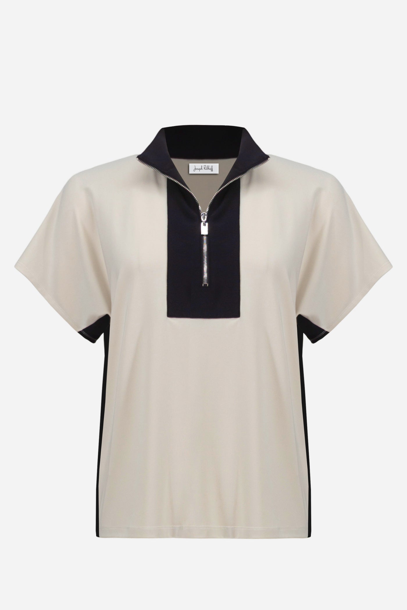 Silky Knit Color Block Straight Top With Zipped Collar Joseph Ribkoff