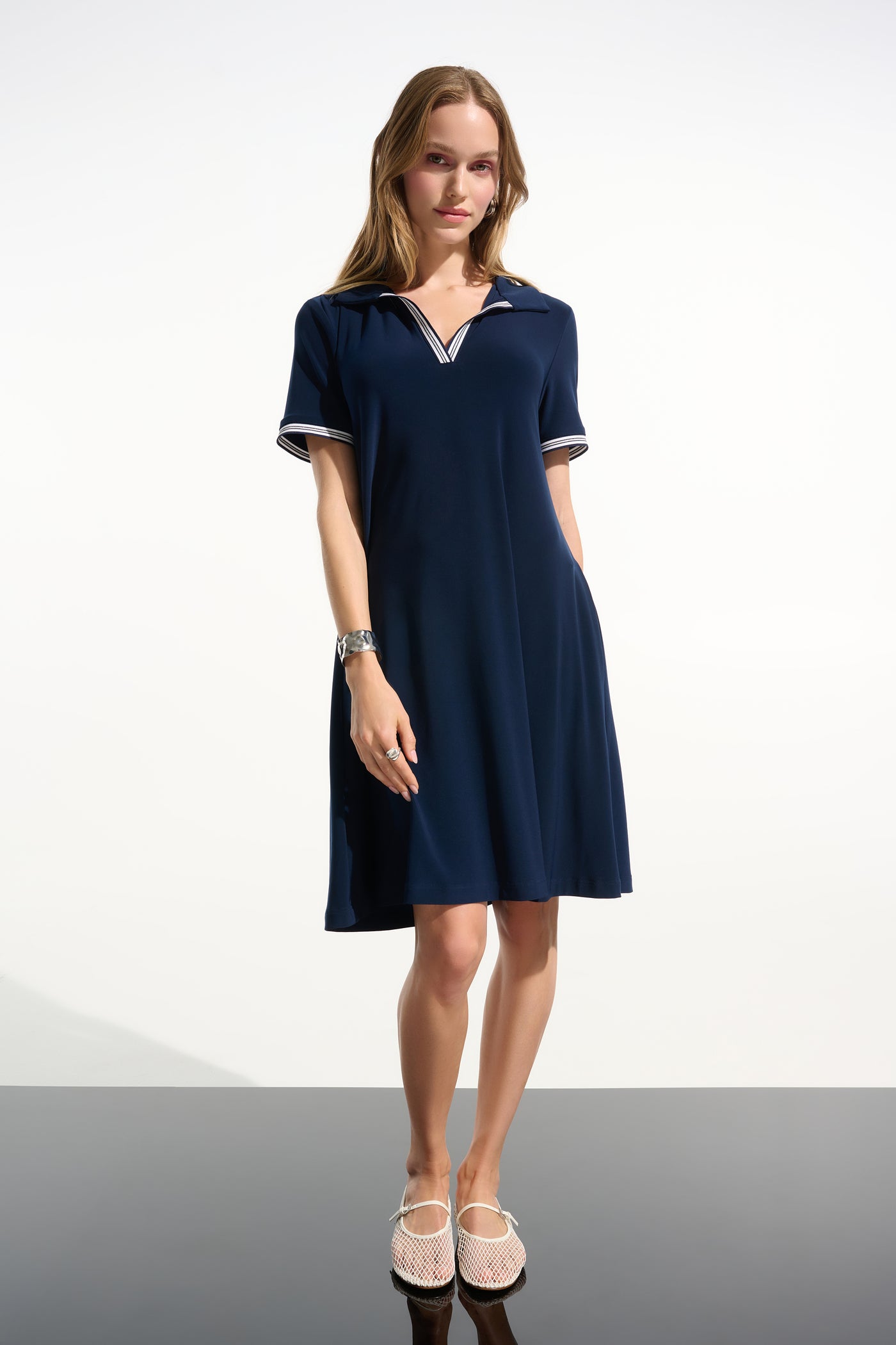 Silky Knit Trapeze Dress With Polo Collar Joseph Ribkoff