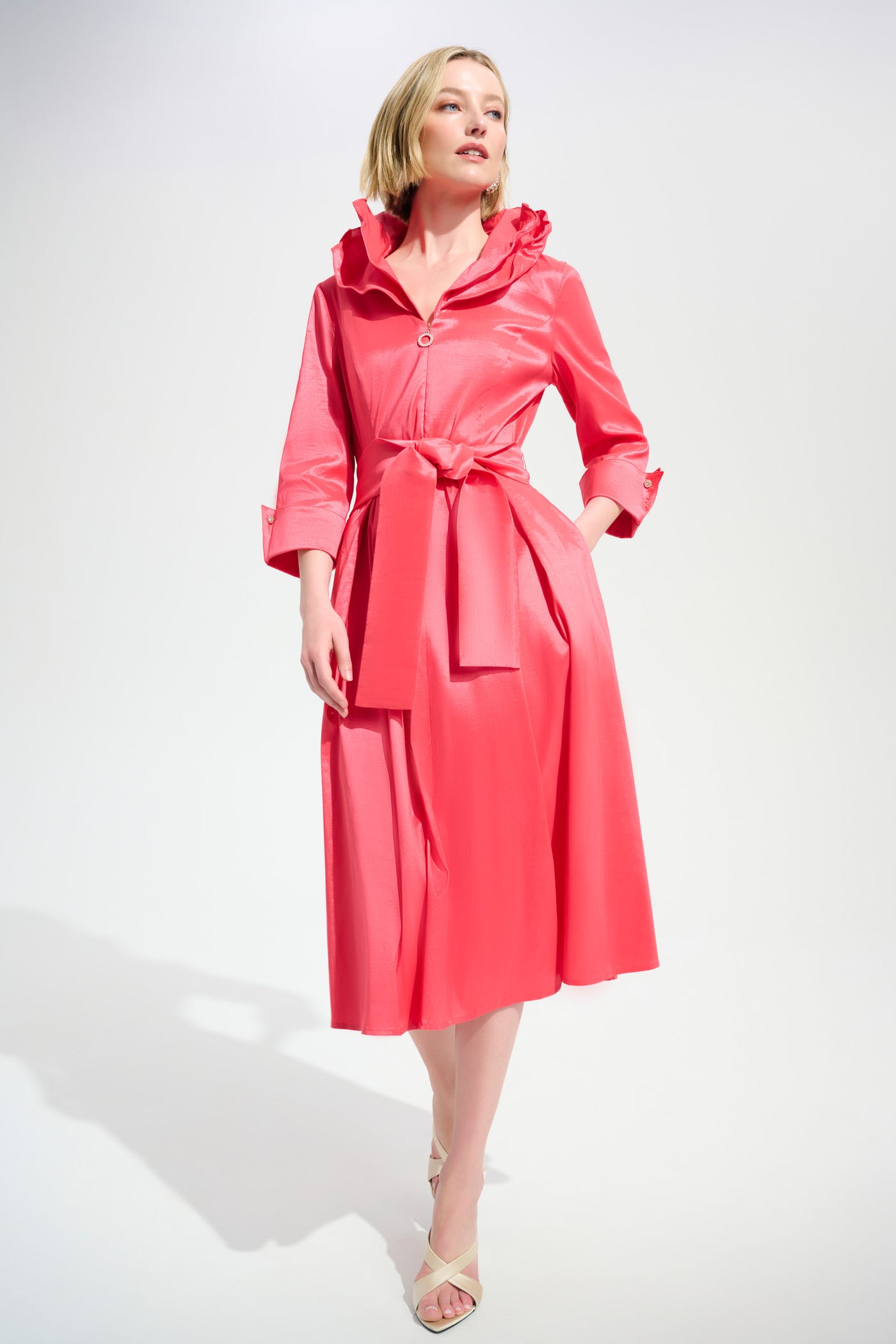 Stretch Taffeta Fit And Flare Dress With Lapel Collar Joseph Ribkoff