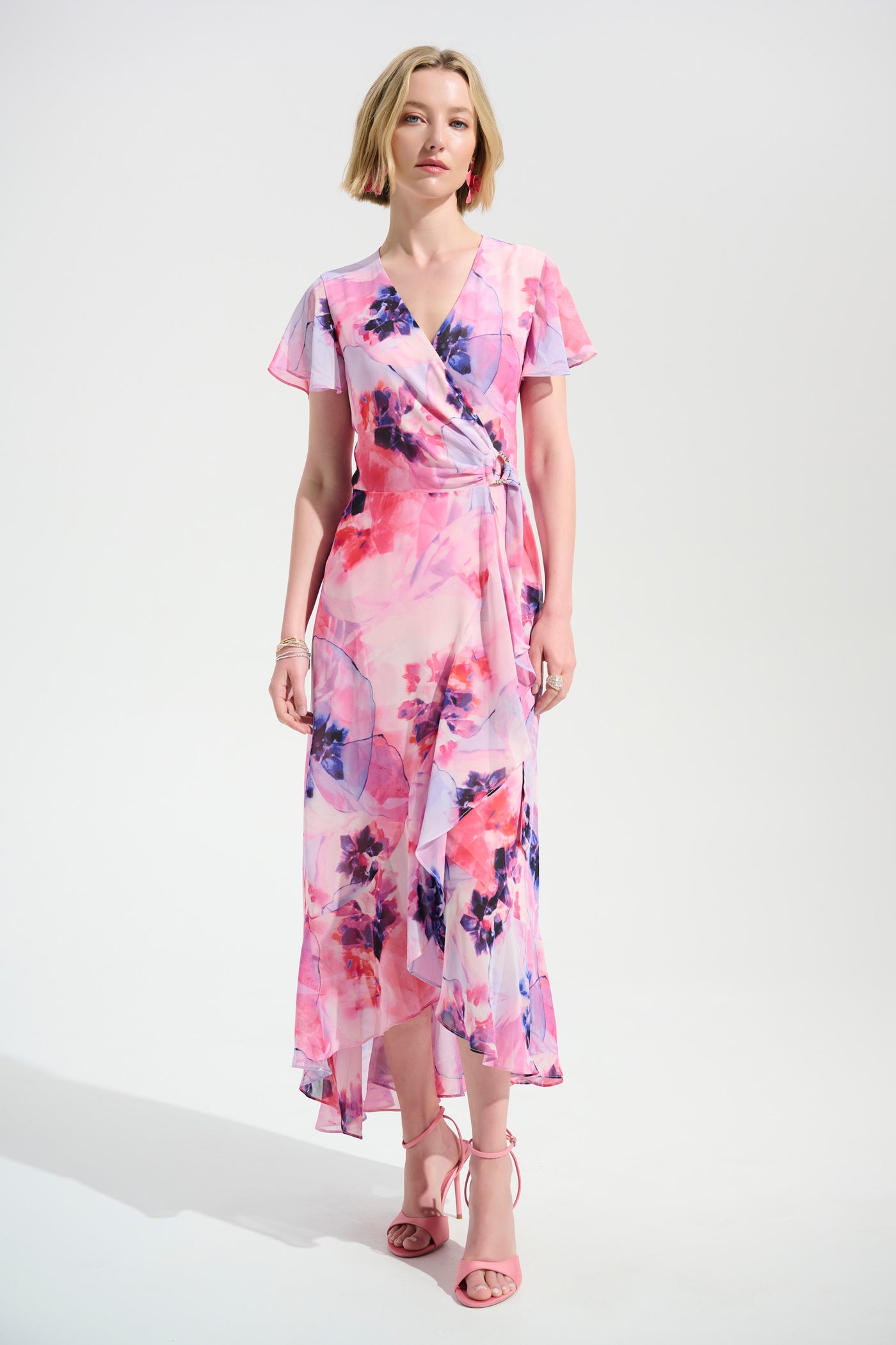 Chiffon Print Wrap Dress With Ruffle Detail Joseph Ribkoff