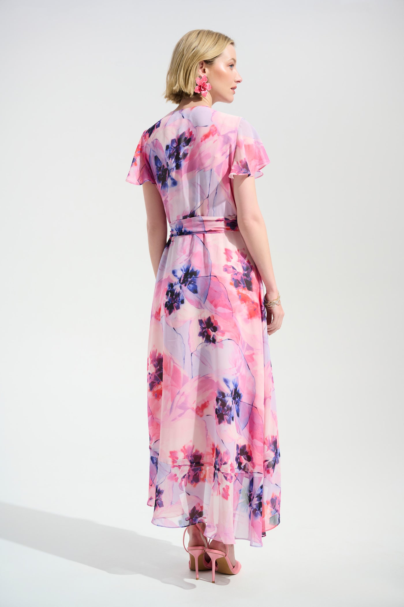 Chiffon Print Wrap Dress With Ruffle Detail Joseph Ribkoff