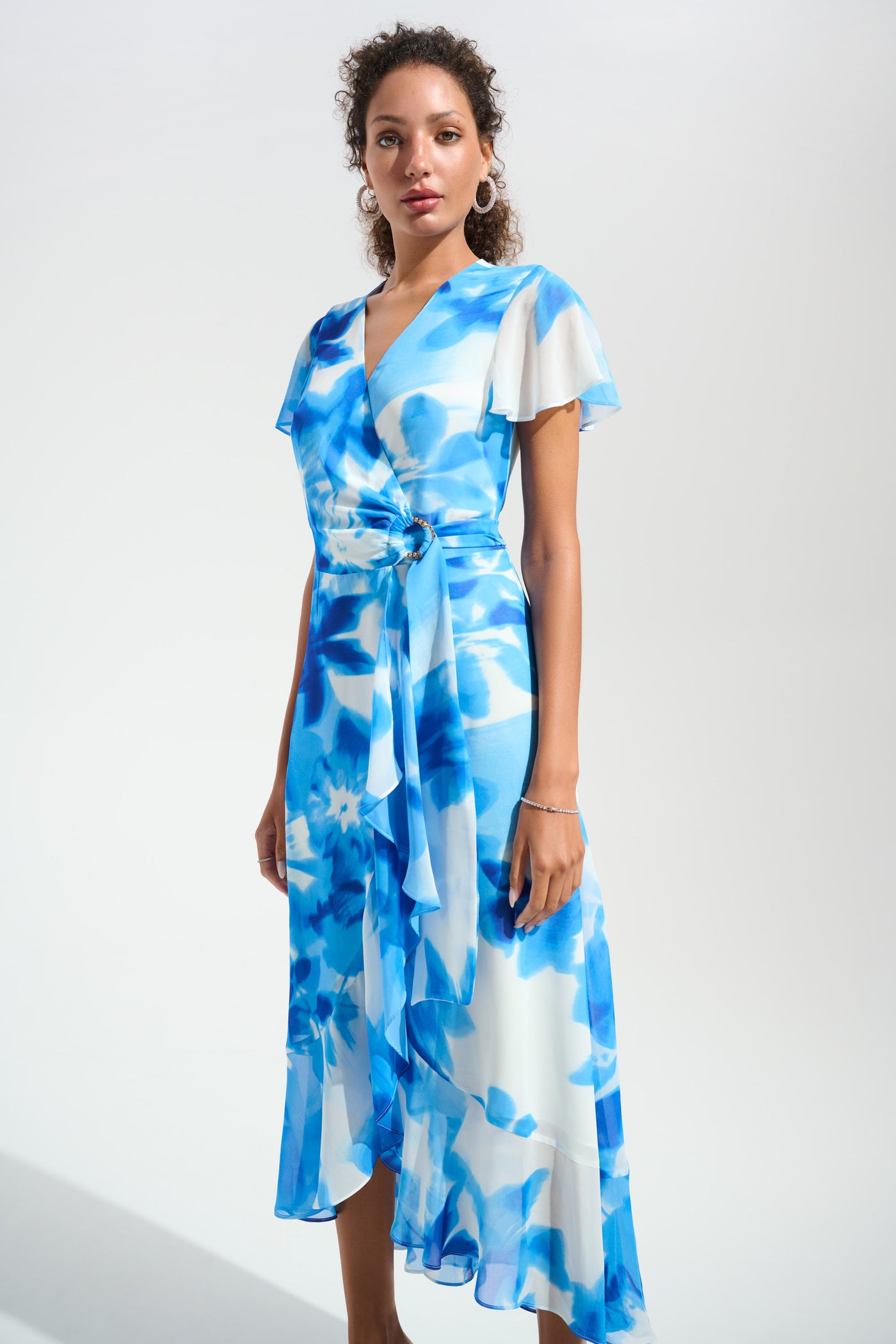 Chiffon Print Wrap Dress With Ruffle Detail Joseph Ribkoff