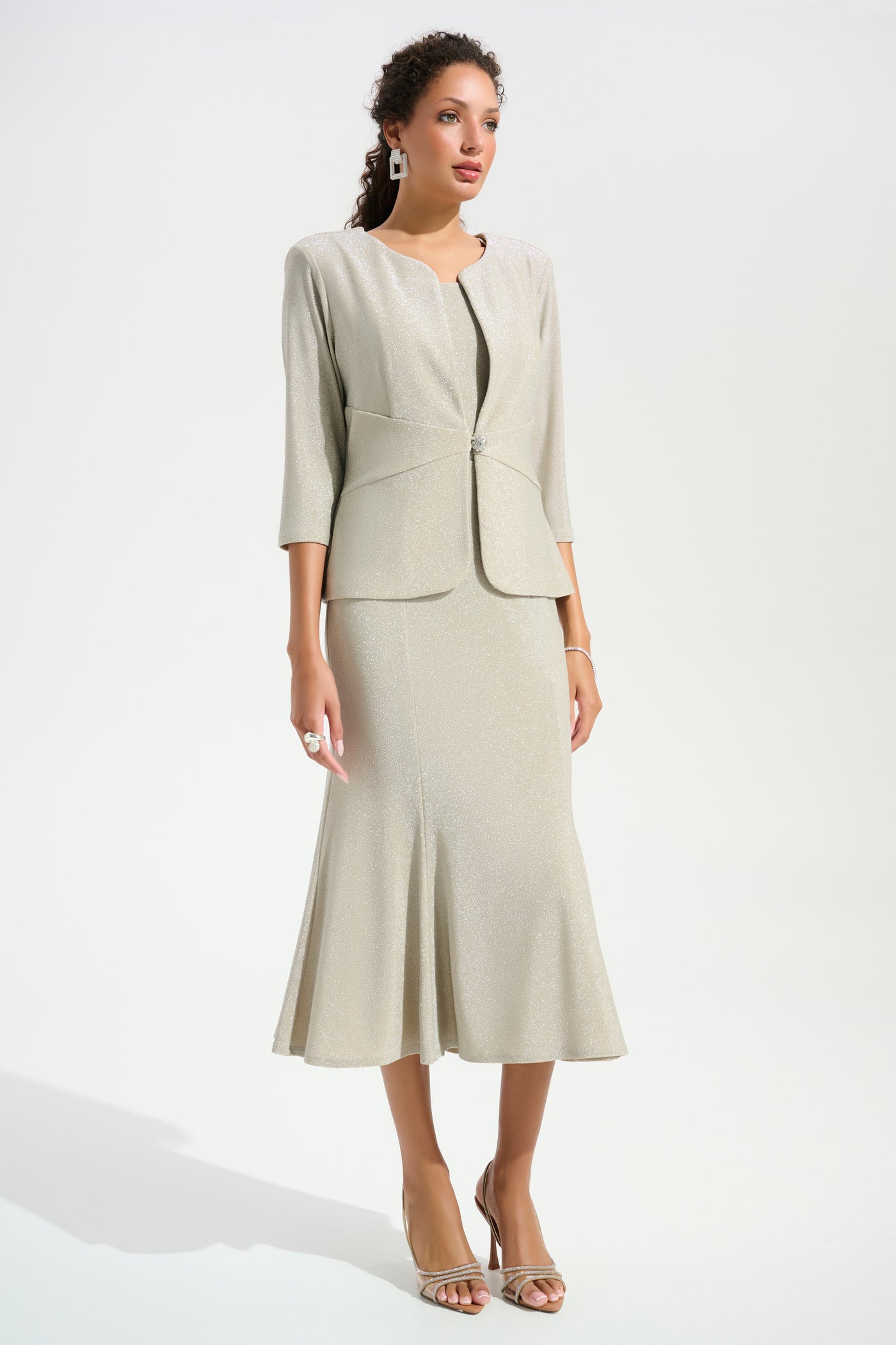 Sparkle Knit Fitted Jacket And Cami Set With Rhinestones Button Joseph Ribkoff