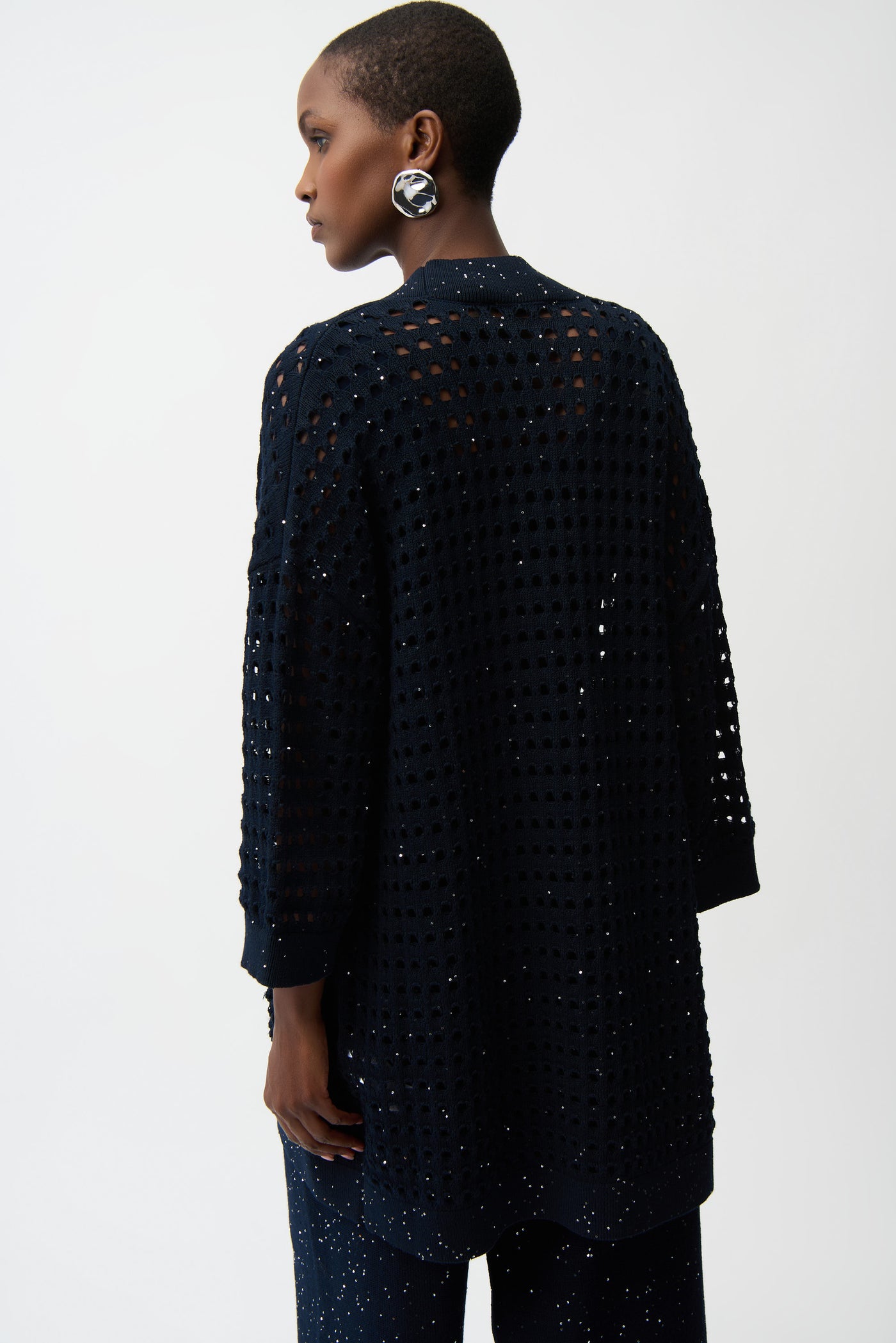 Cotton Blend Open Stitch Boxy Cardigan Joseph Ribkoff