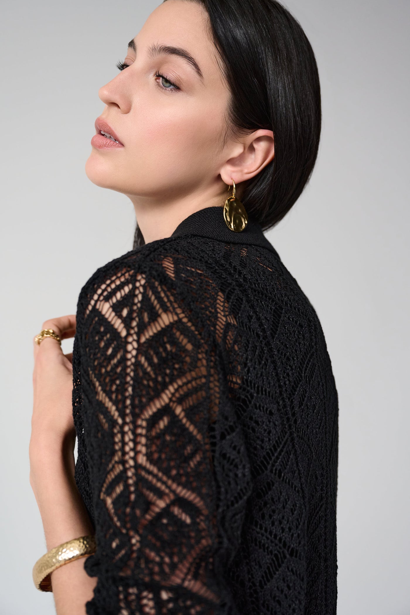 Cotton Blend Open Stitch Sweater with Polo Collar 261929 Joseph Ribkoff