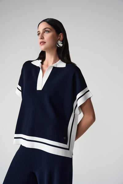 Viscose Blend Boxy Sweater With Stripe Detail Joseph Ribkoff