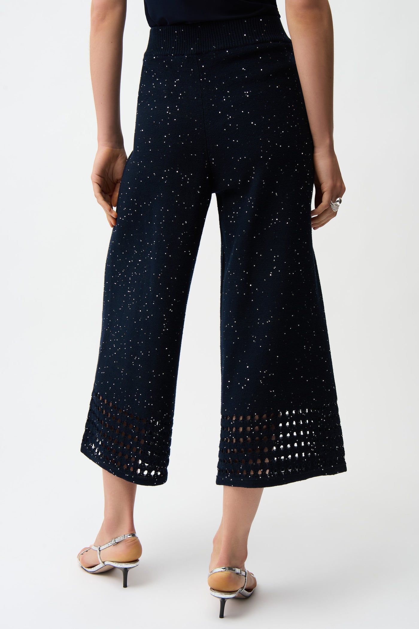 Sequins Yarn Culotte Pants With Open Stitch Border Joseph Ribkoff