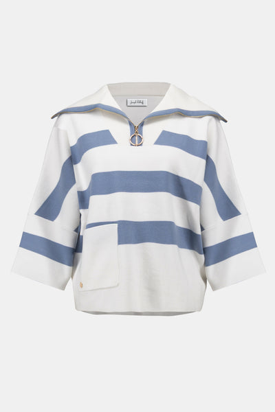 Brushed Viscose Stripe Print Boxy Sweater with Zipped Collar Joseph Ribkoff