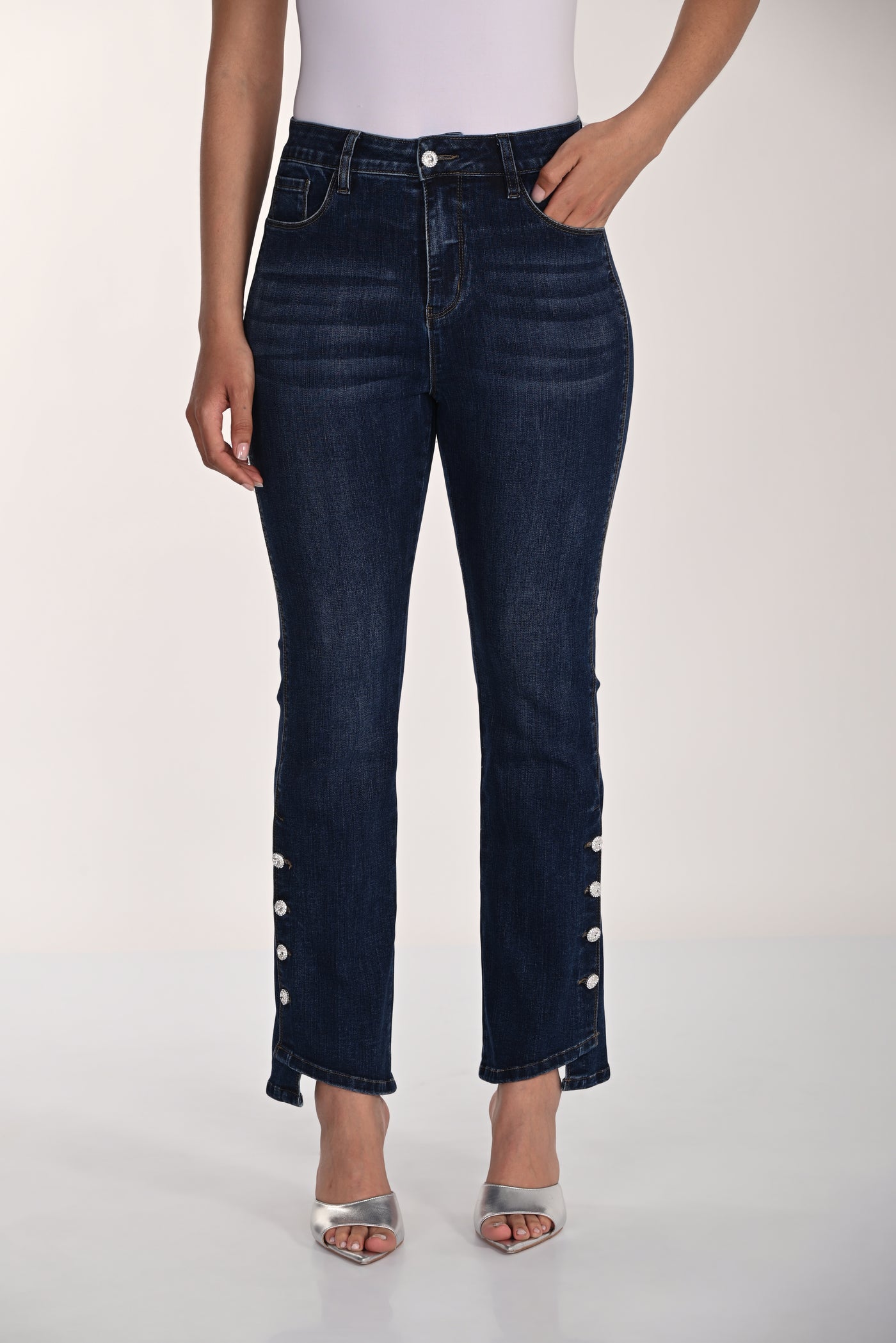 Crystal Hem Straight-Leg Jean Frank Lyman
