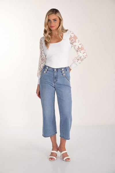 Button Crop Flare Jeans Frank Lyman