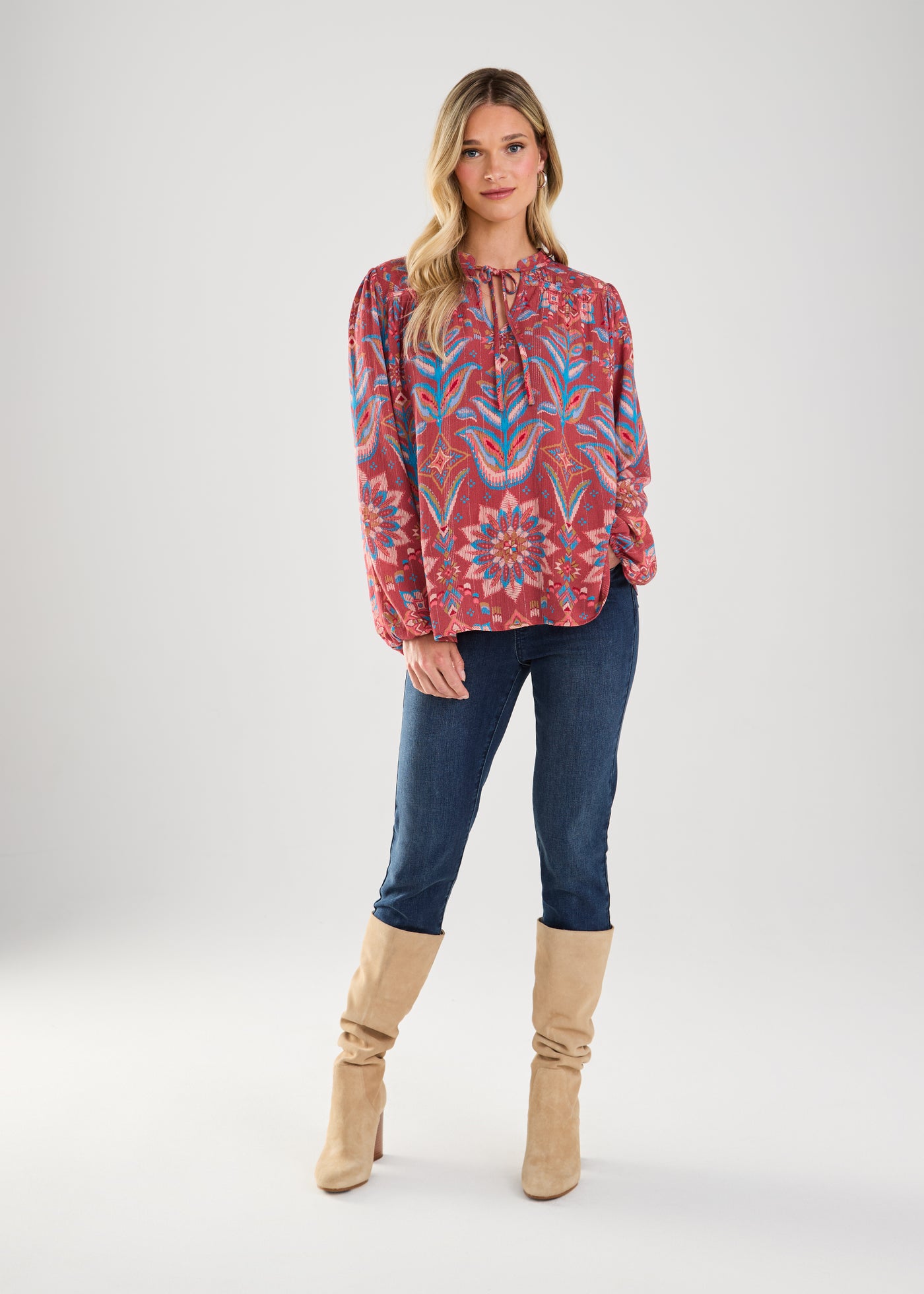 Long Sleeve Tie-Up Blouse French Dressing Jeans