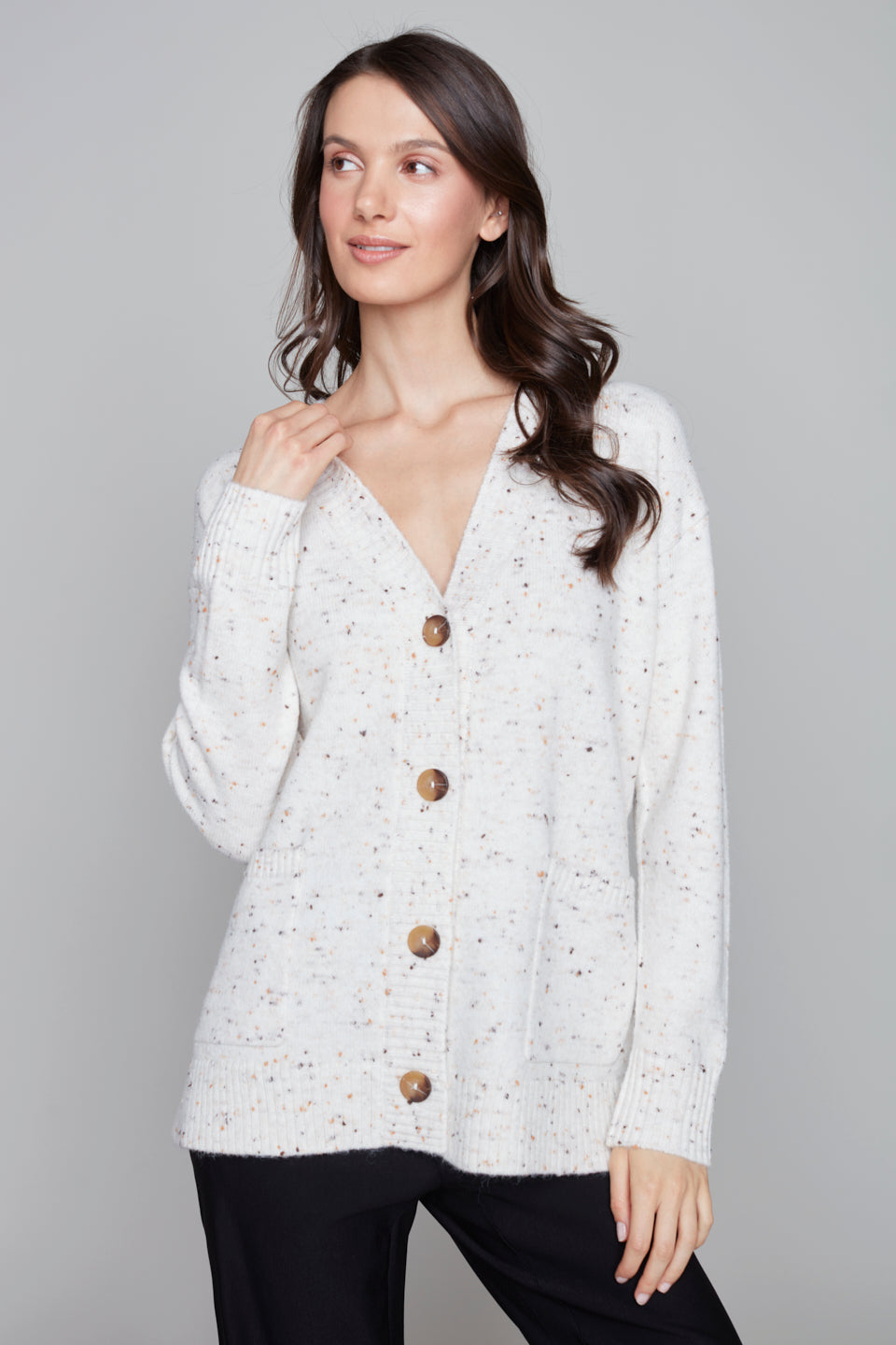 Button Front Cardigan Carre Noir