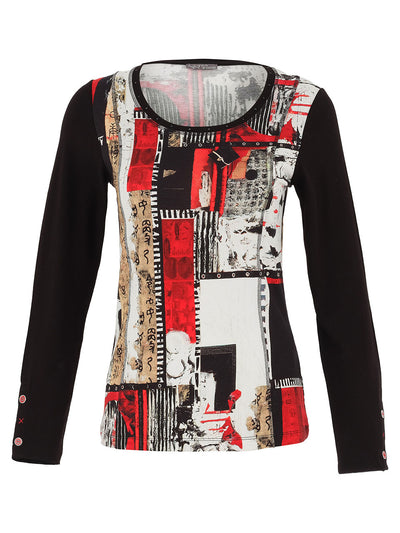 Abstract Patchwork Print Long Sleeve Top Dolcezza