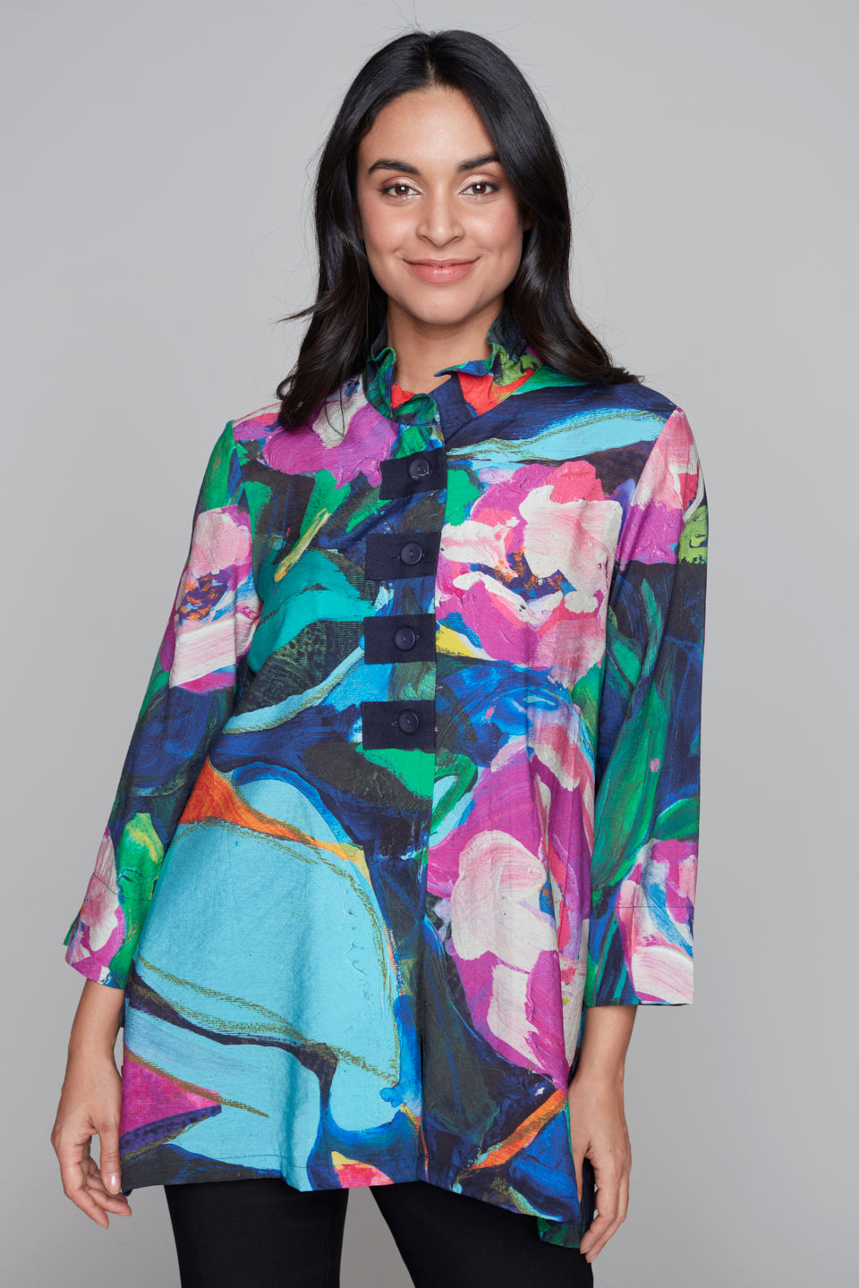 Floral Abstract Button-Front Jacket Claire Desjardins