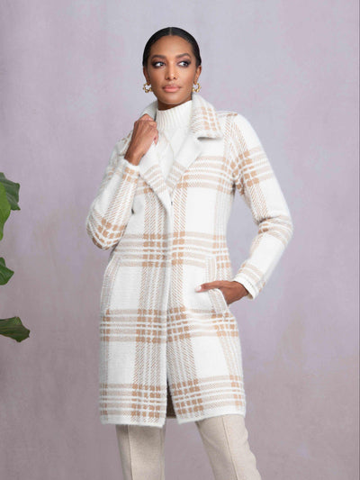 Long Plaid Coat with Tailored Lapels Alison Sheri