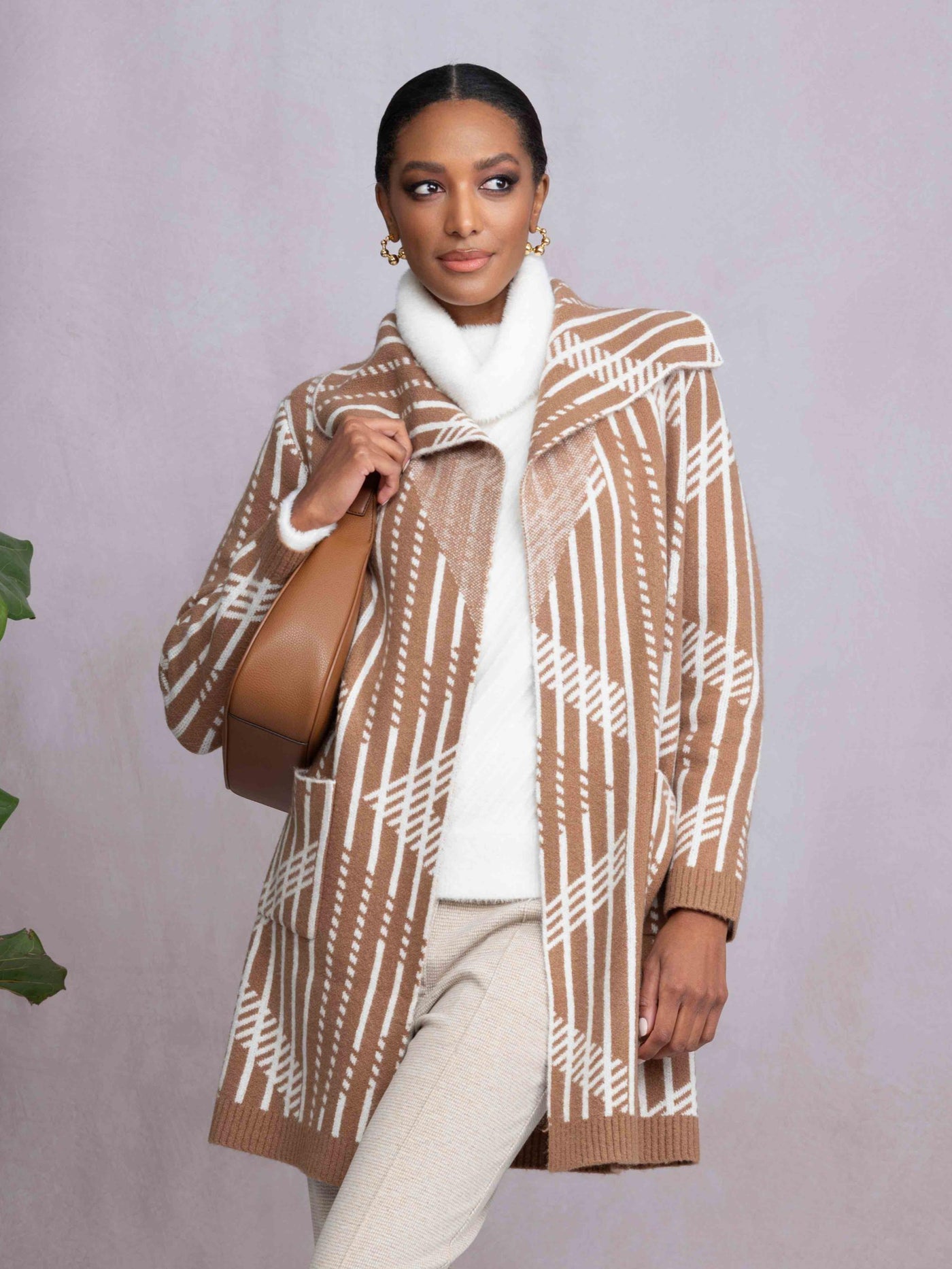 Long Patterned Knit Coat Alison Sheri