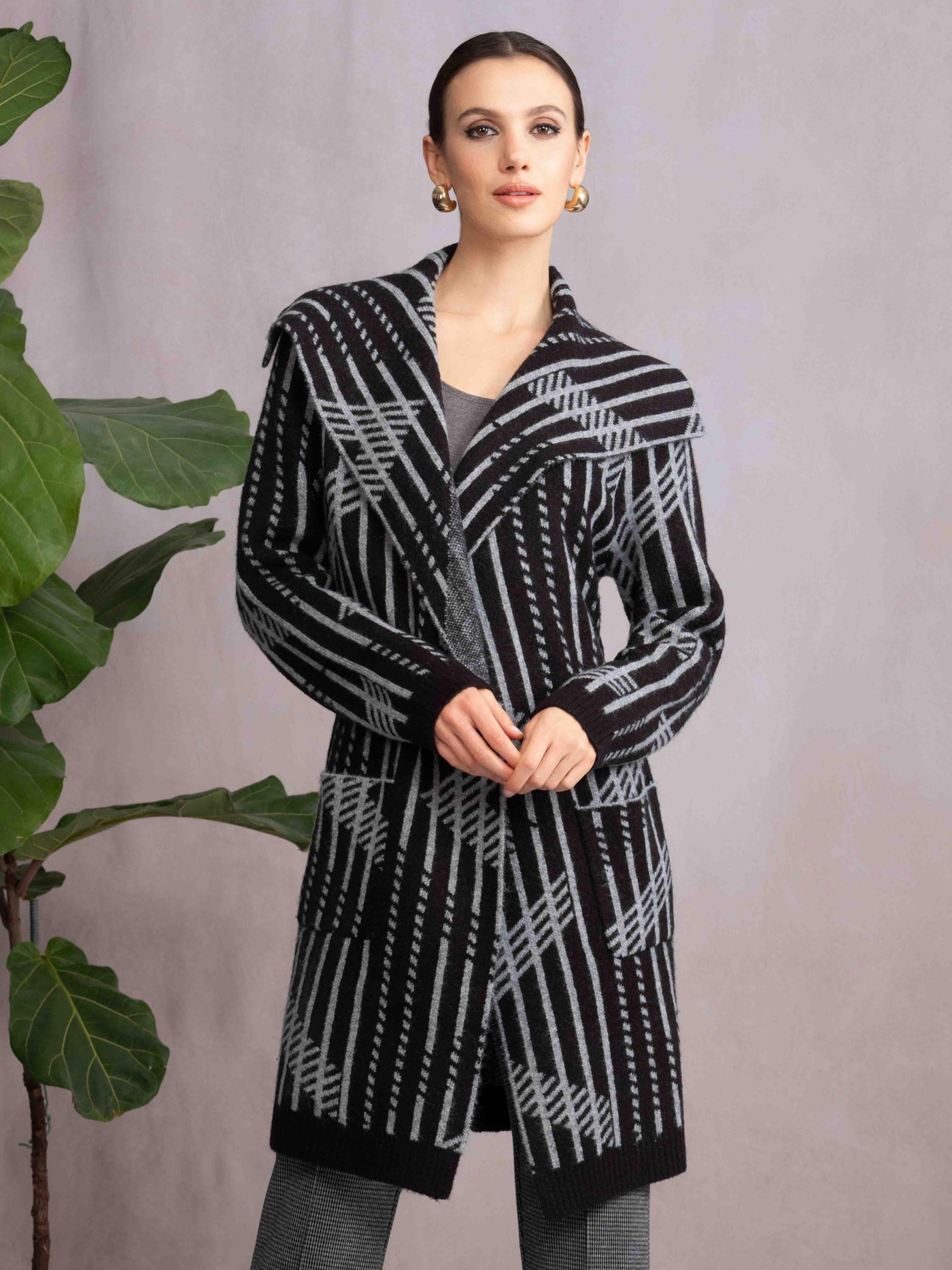 Long Patterned Knit Coat Alison Sheri
