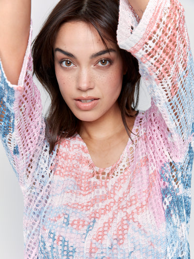 Printed Fishnet Crochet Sweater