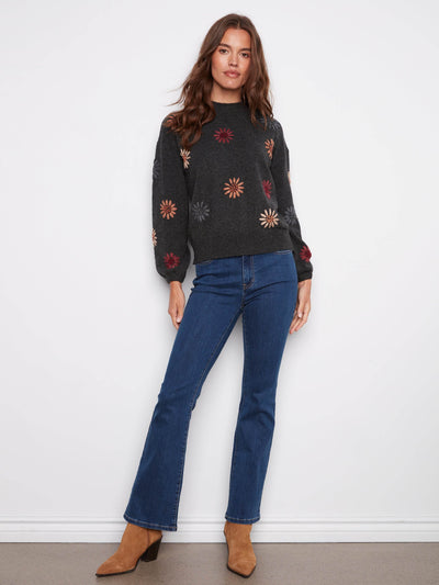 Mock Neck Sweater With Floral Embroidery - Dream Pants