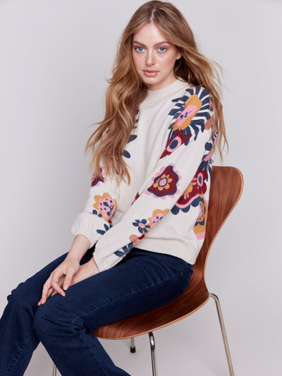 Floral Print Mock Neck Sweater Charlie B