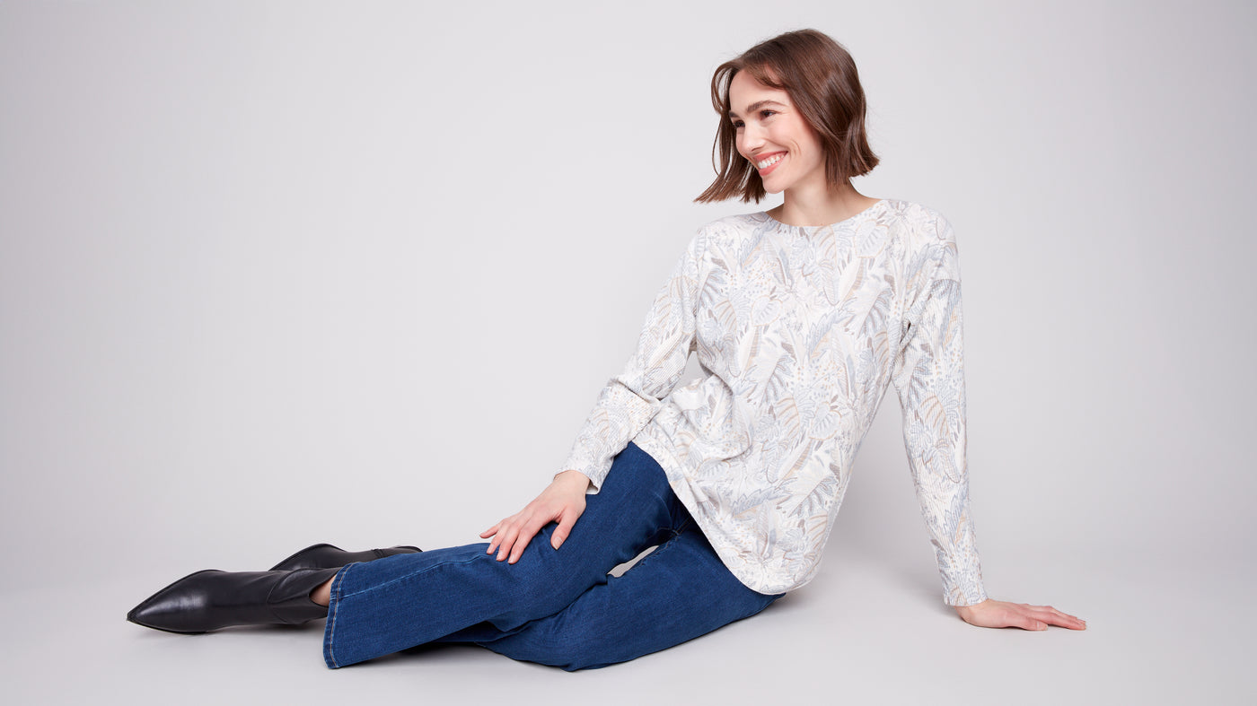 Printed Rounded Hem Sweater Charlie B