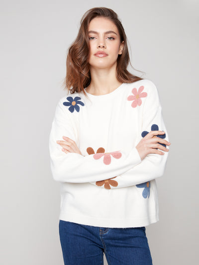 Plush Sweater with Boucle Flowers Charlie B