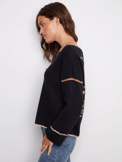 Embroidered Ribbed Sweater with Notch Neck - Dream Pants
