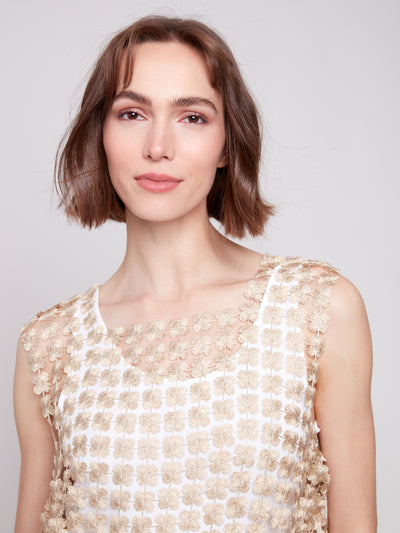 Sleeveless Textured Crochet Flower Top Charlie B