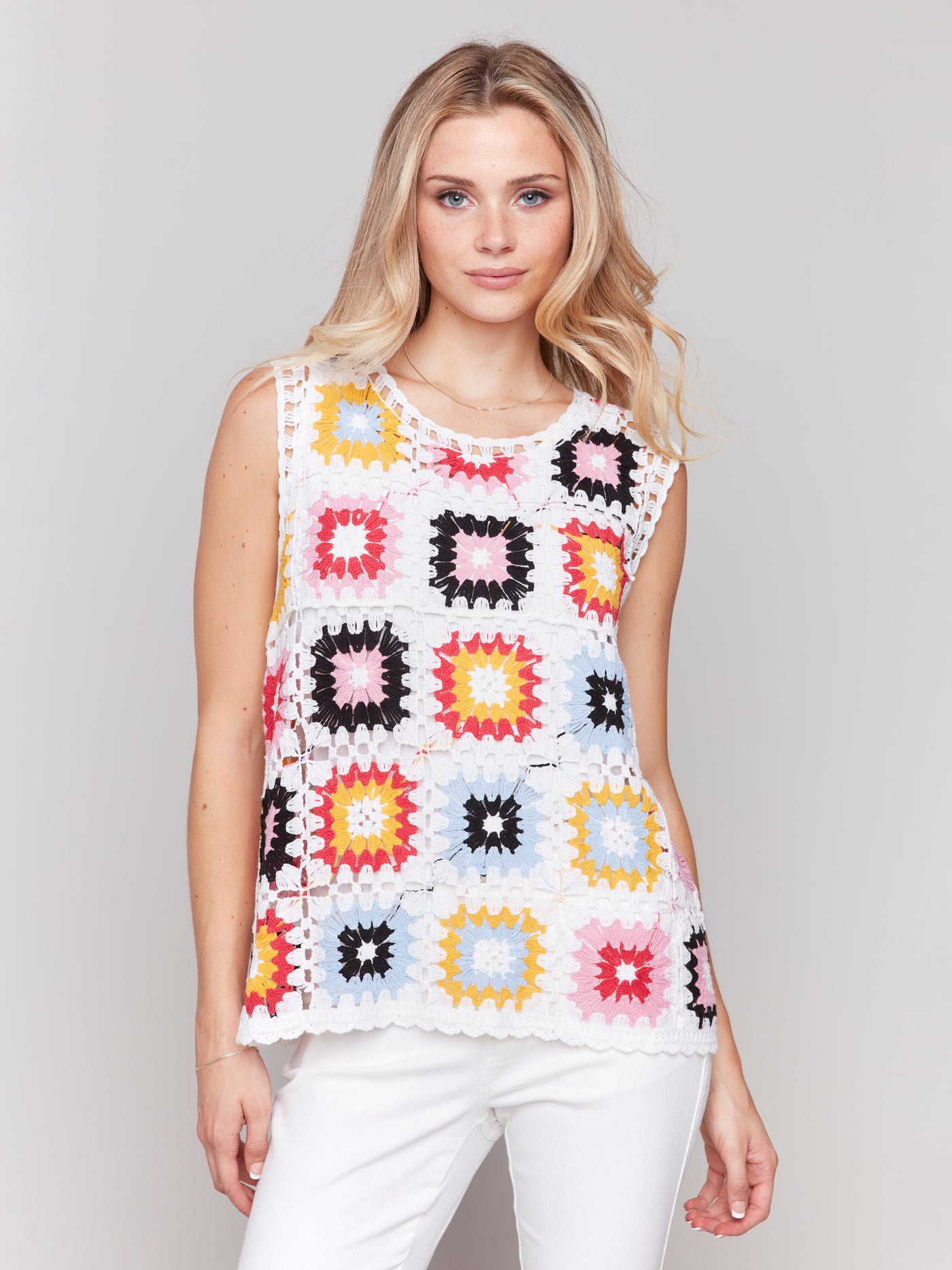 Sleeveless Crochet Crew Neck Top Charlie B