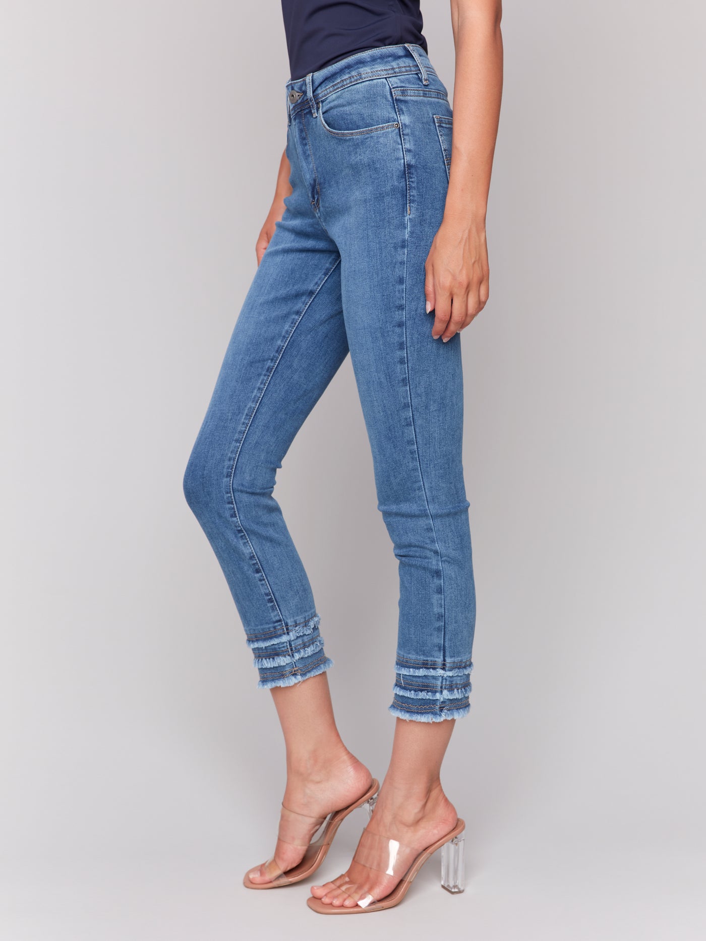 Frayed Hem Cropped Denim Pants Charlie B