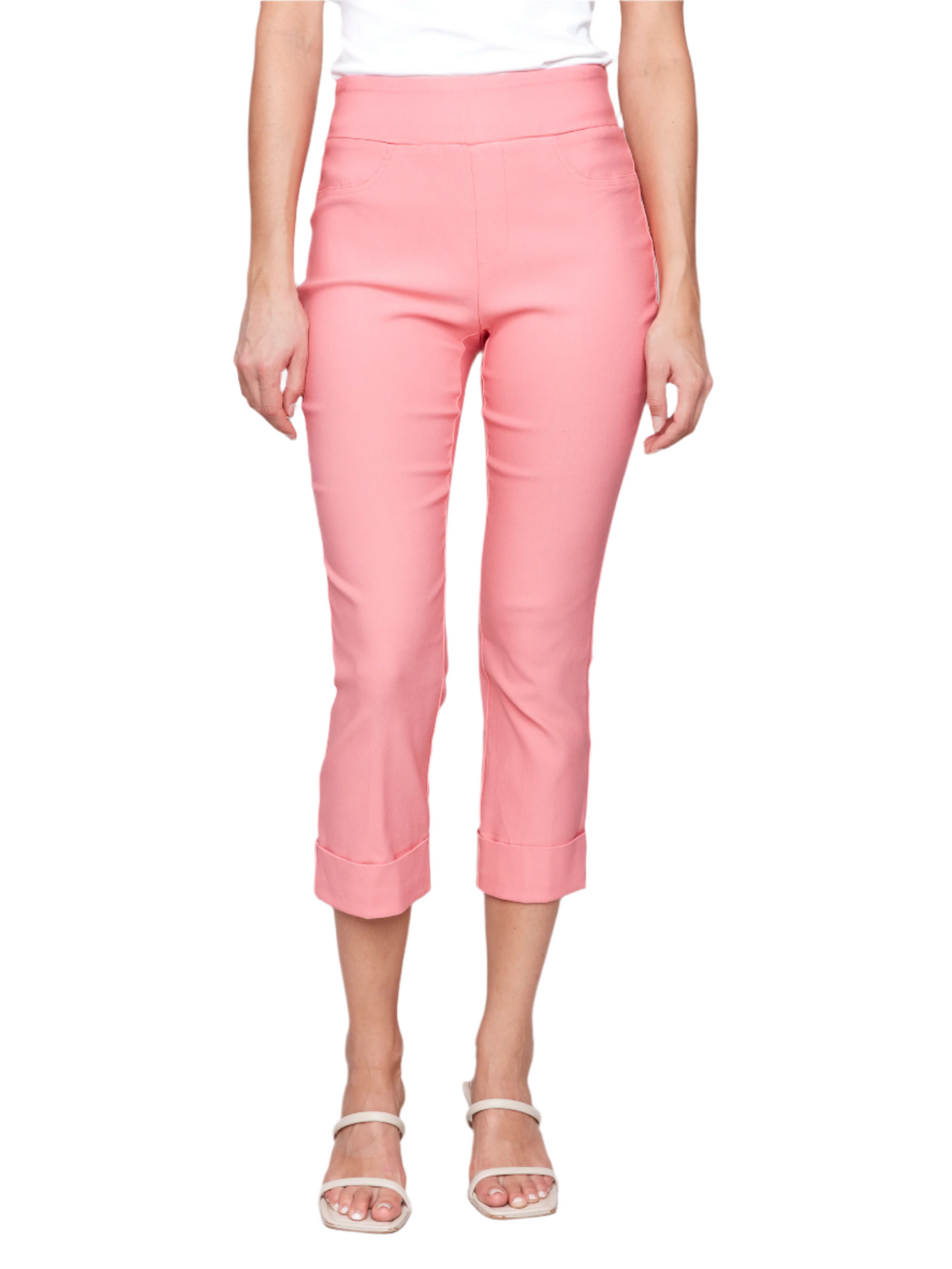 Solid Pull On Stretch Cropped Cuffed Pant Charlie B