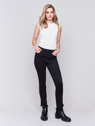 Bootcut Twill Pants with Asymmetrical Hem Charlie B