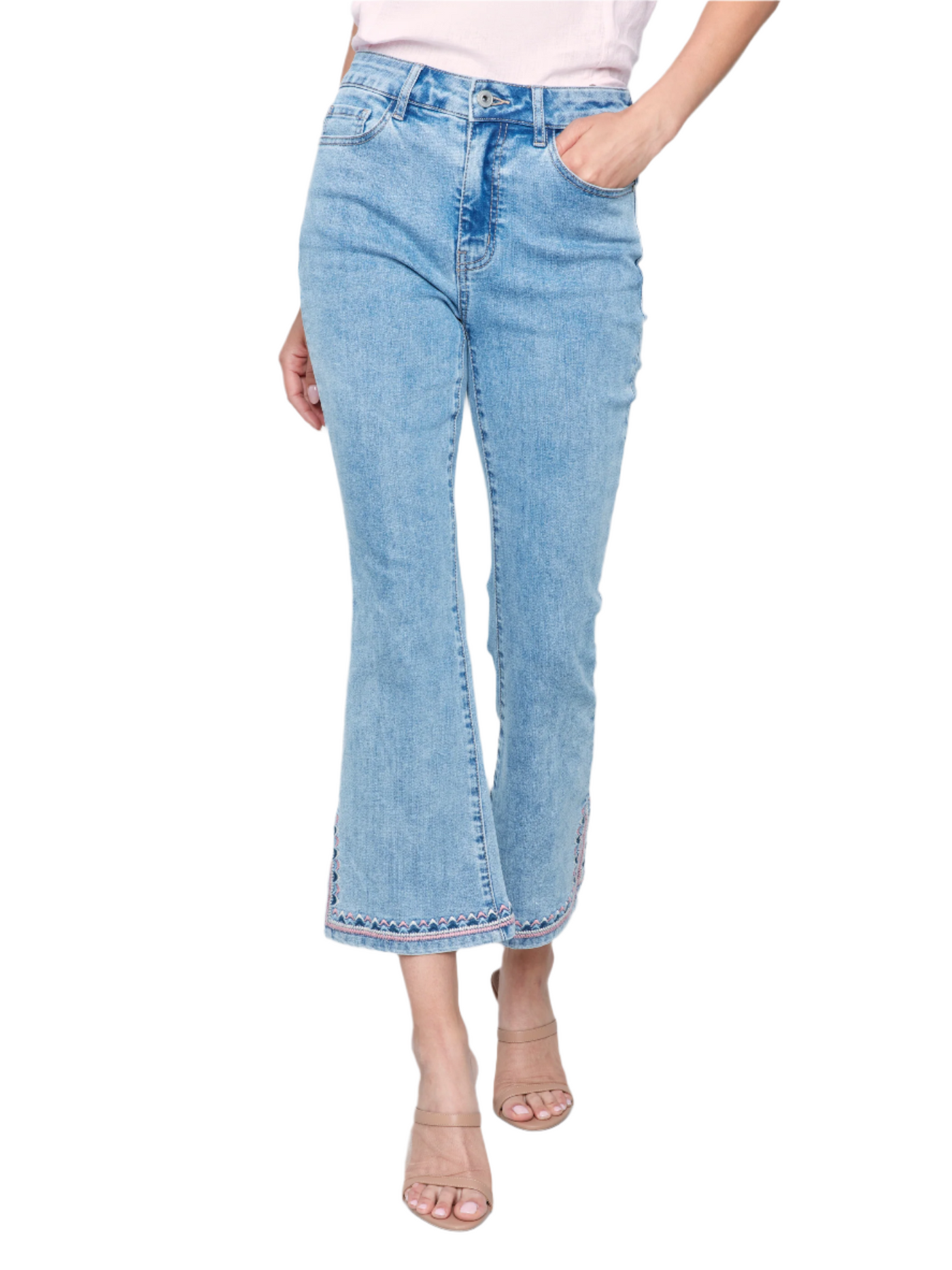 Cropped Bootcut Jeans with Embroidered Side Slit Detail Charlie B