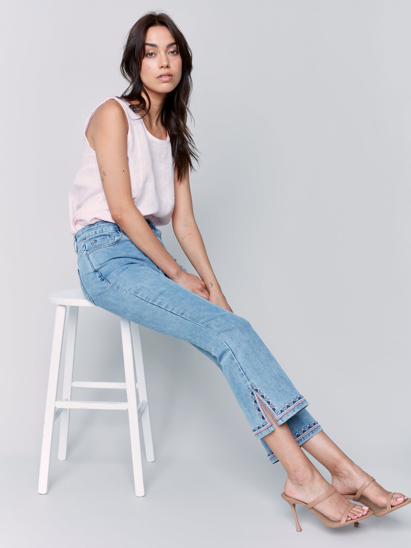 Cropped Bootcut Jeans with Embroidered Side Slit Detail Charlie B