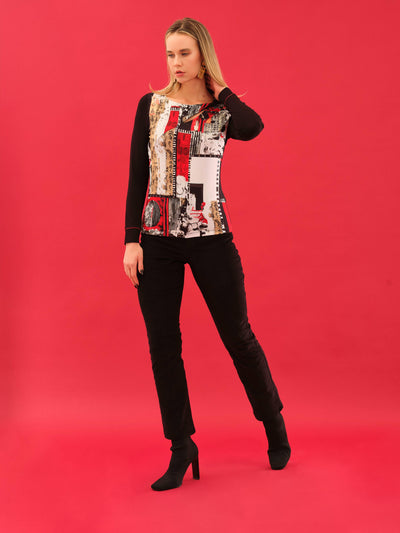 Abstract Patchwork Print Long Sleeve Top Dolcezza