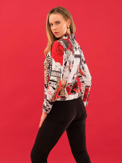 Patchwork Print Button Front Jacket Dolcezza