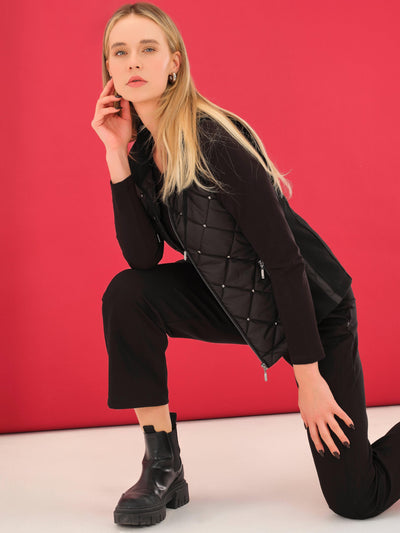 Quilted Zip-Up Vest with Stud Accents Dolcezza