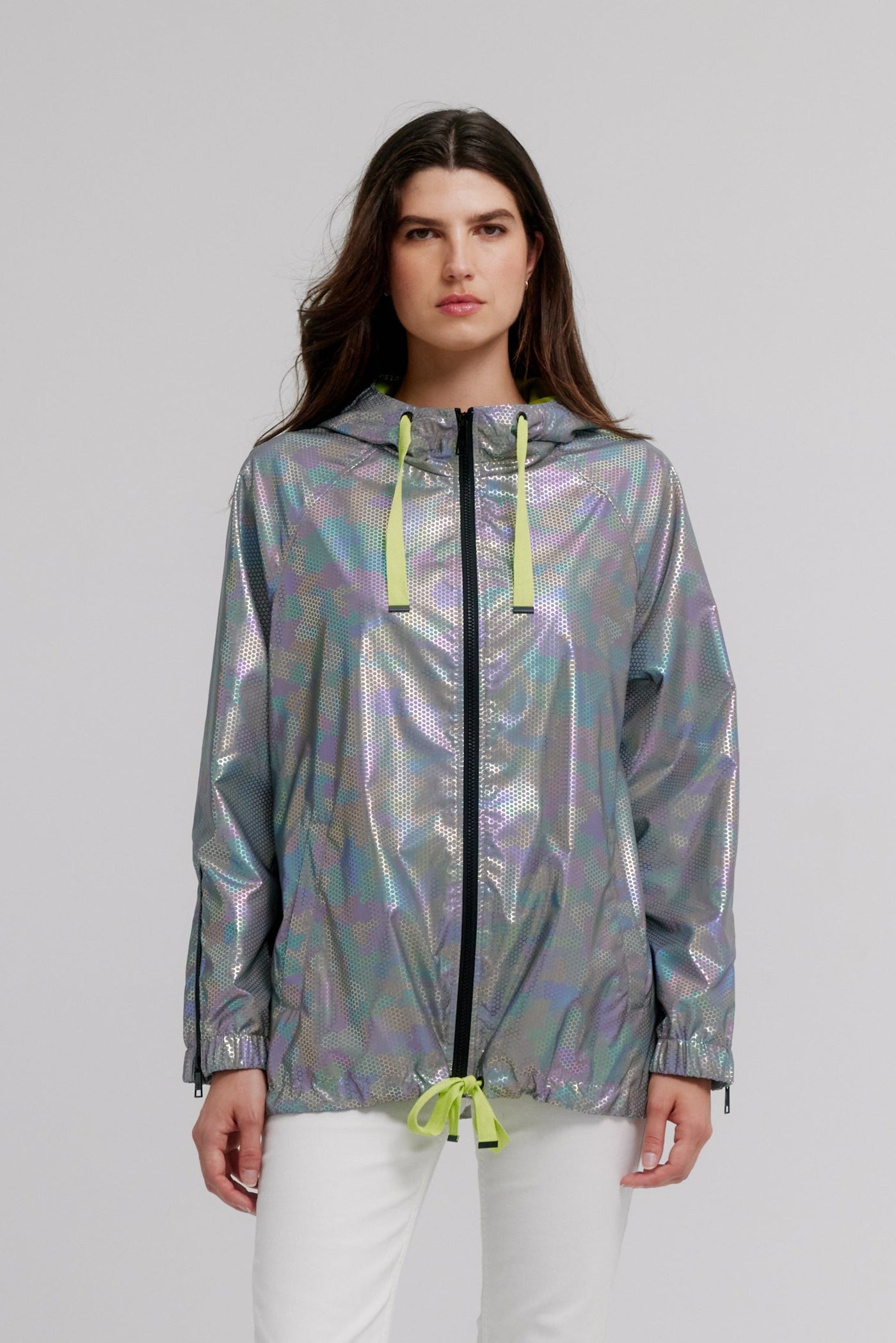 Nikki Jones Adjustable Hooded Blouson In Printed Reflective Fabric 