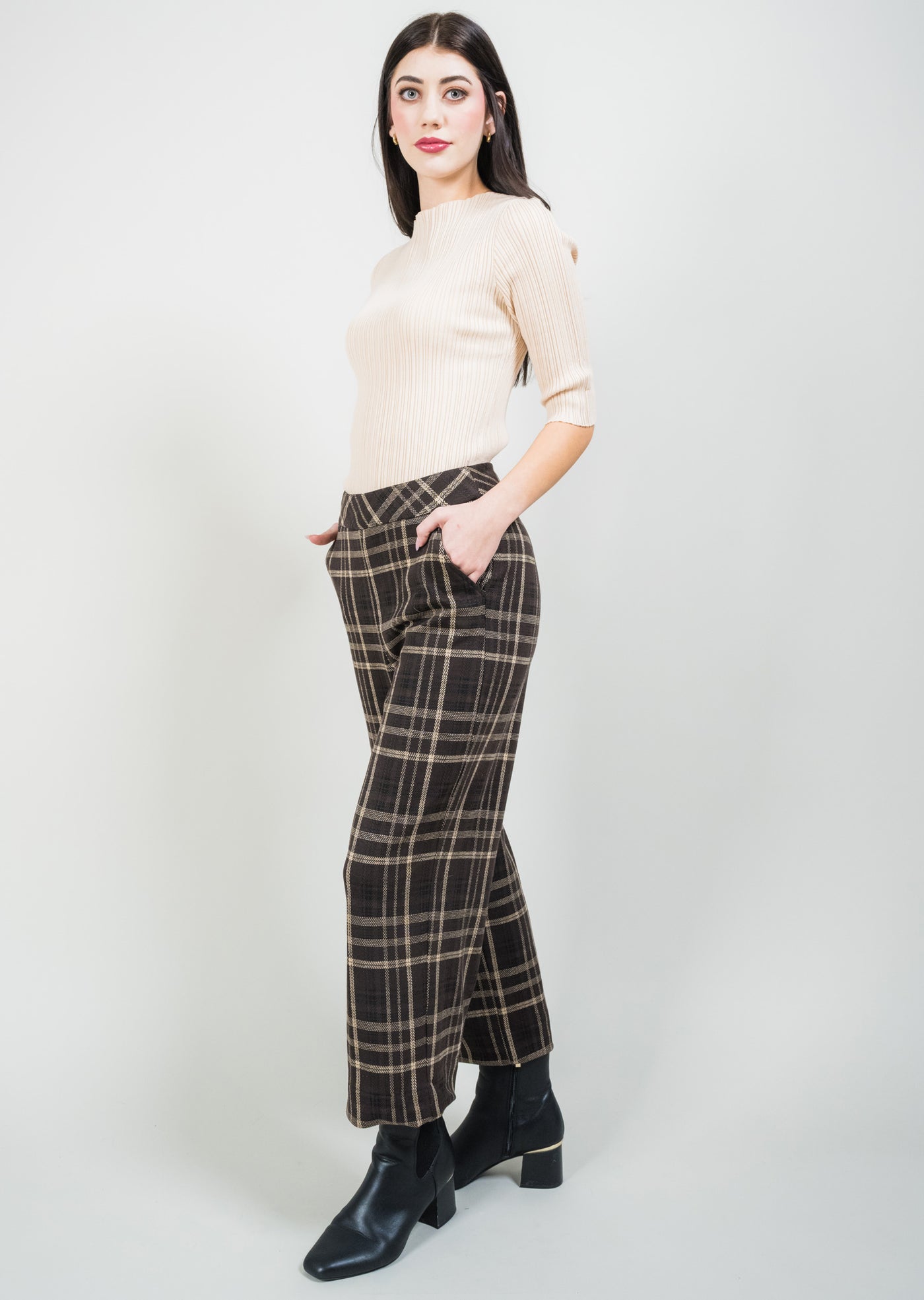 Mocha Plaid 25" Wide Crop Lisette L