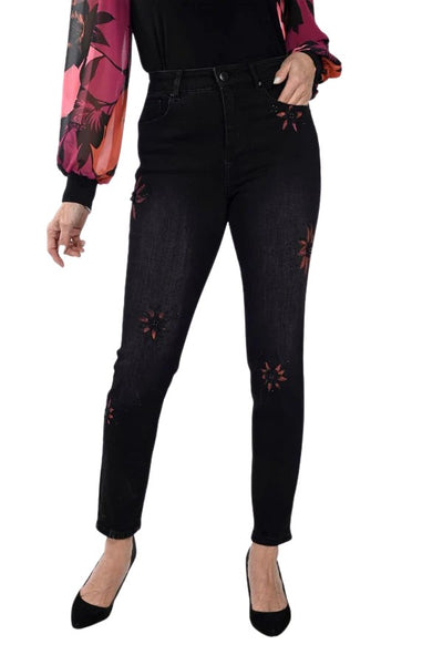 Sequin Floral Applique Jeans Frank Lyman