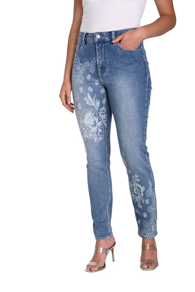 Flower Print Denim Pants Frank Lyman