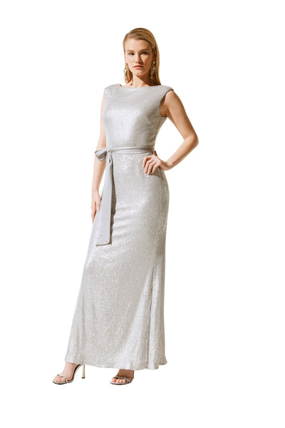 Sequined Gown With Satin Sash Joseph Ribkoff