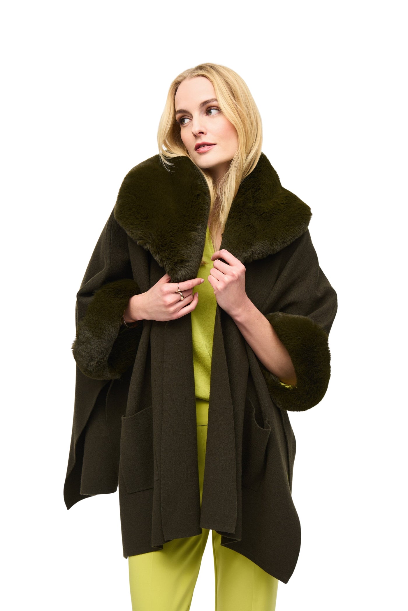 Brushed Jacquard and Faux Fur Cape Joseph Ribkoff