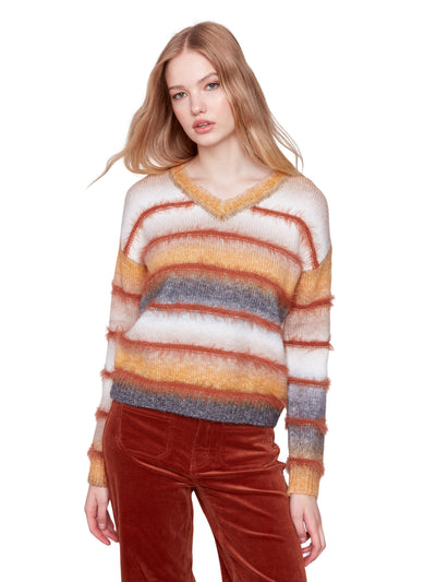 Space Dye Sweater with Striped Eyelash Yarn Charlie B