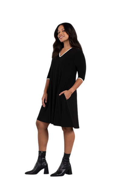 Sympli Tipped Reversible Trapeze Dress, 3/4 Sleeve 