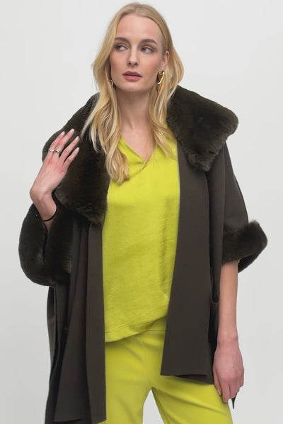 Brushed Jacquard and Faux Fur Cape