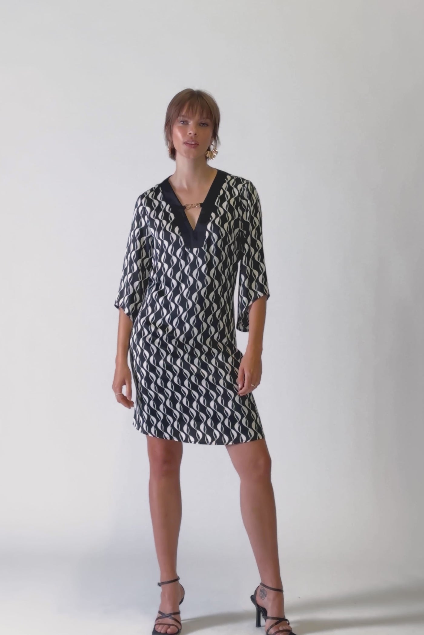 Geometric Print Satin A-Line Dress