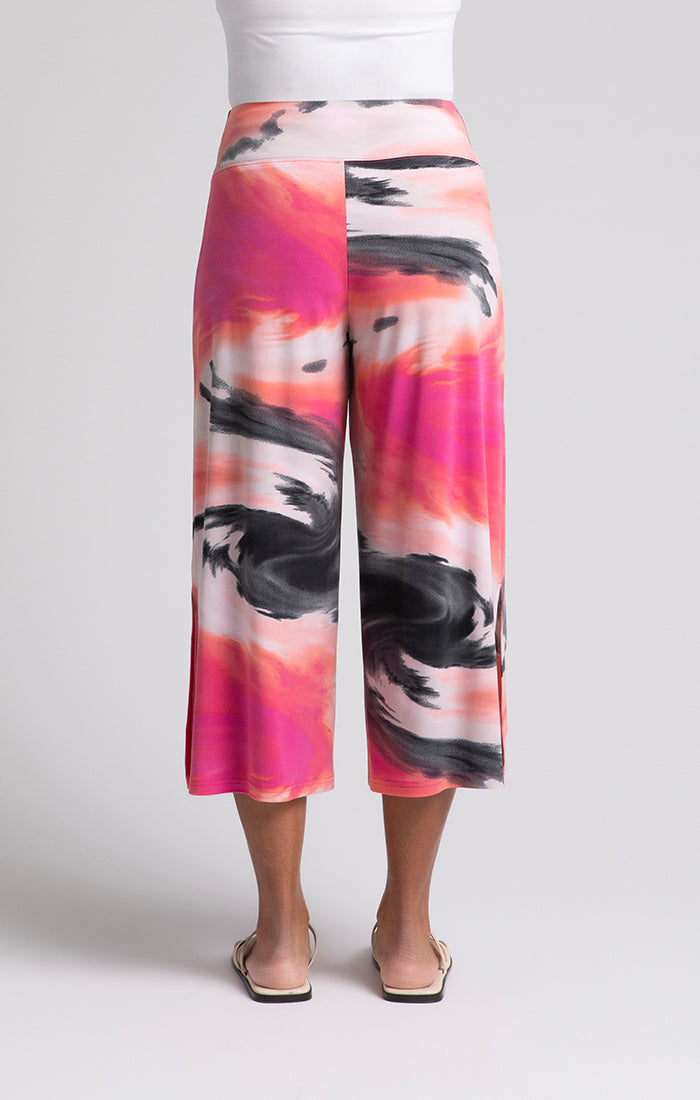 Sympli Print Side Slit Wide Capri 